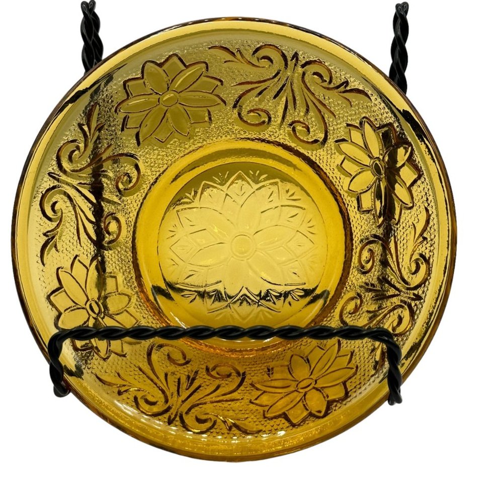 Indiana Glass Tiara Glass Serving Bowl Daisy Pattern Vintage Amber Brown Flower